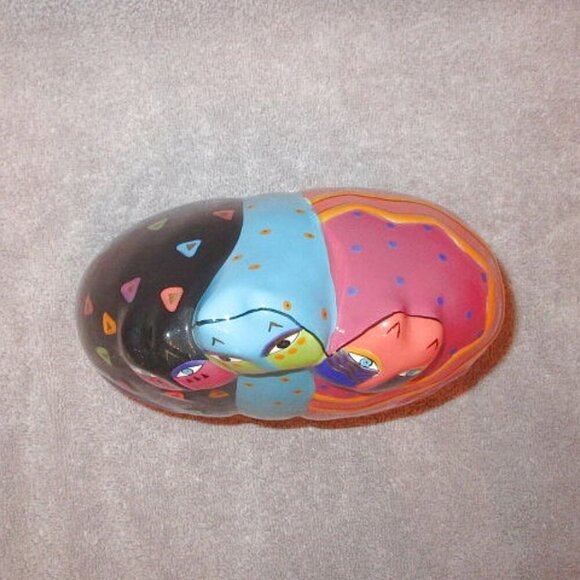 Vtg Laurel Burch Rainbow Cats Sculpture Feline Kitty Trio Hand Painted Signed - Picture 6 of 12